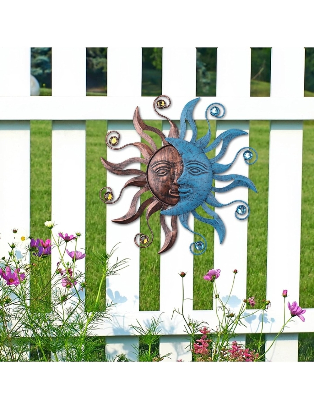 Sun and Moon Metal Wall Decor in Copper and Turquoise - Picture 2 of 6